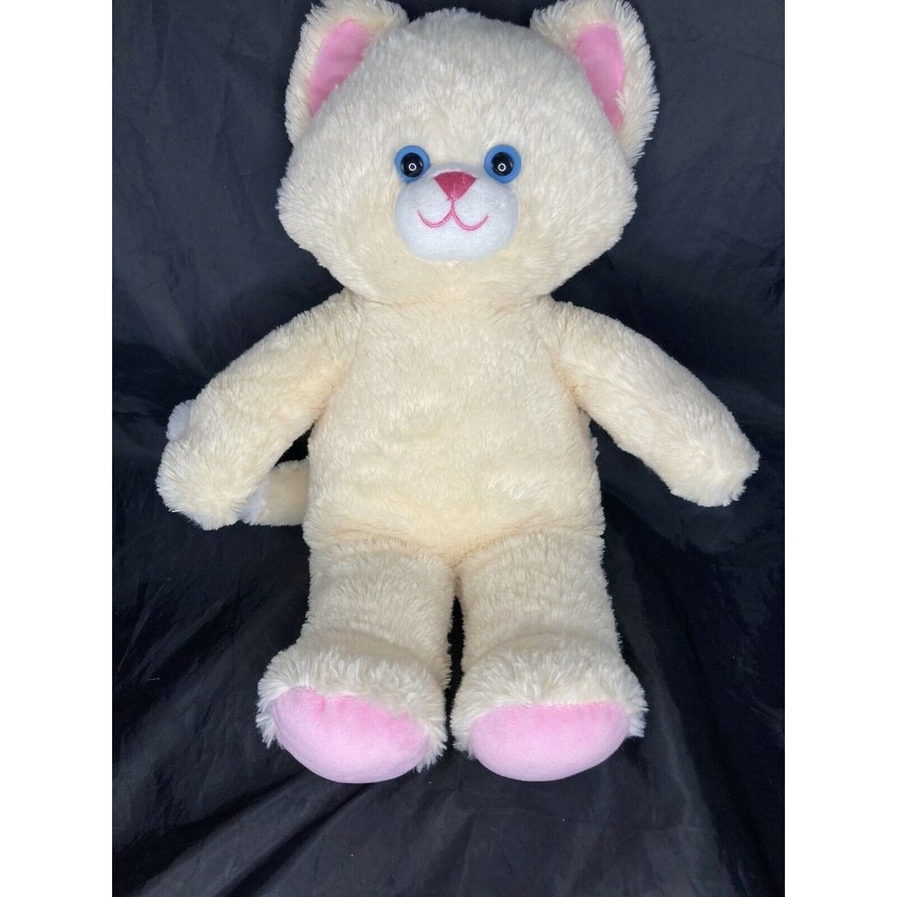 Cream Kitty Cat 16” Build a Bear Stuffed Cat Blue Eyes No Sound